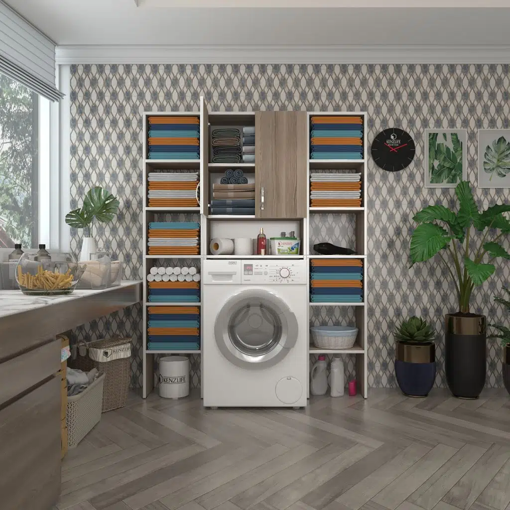 Kenzlife çamaşır makinesi dolabı sinemmaksduble crd 180*126*30 banyo kapaklı arkalıklı raflı