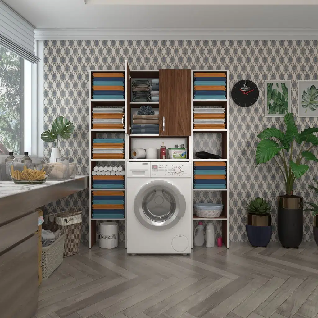 Kenzlife çamaşır makinesi dolabı sinemmaksduble cvz 180*126*30 banyo kapaklı arkalıklı raflı