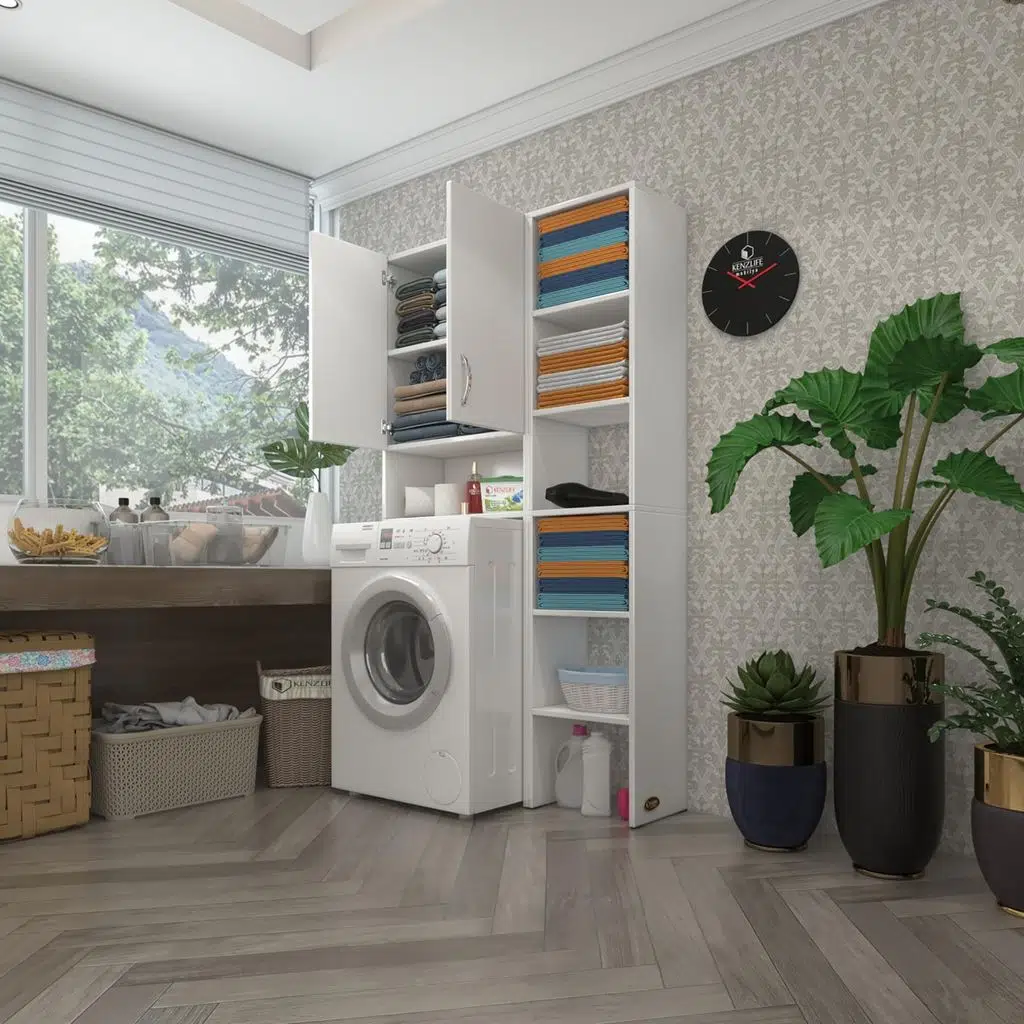 Kenzlife çamaşır makinesi dolabı sinemmaksmdf byz 180*096*30 % 100 mdf full mdf banyo kapaklı arkalıklı raflı