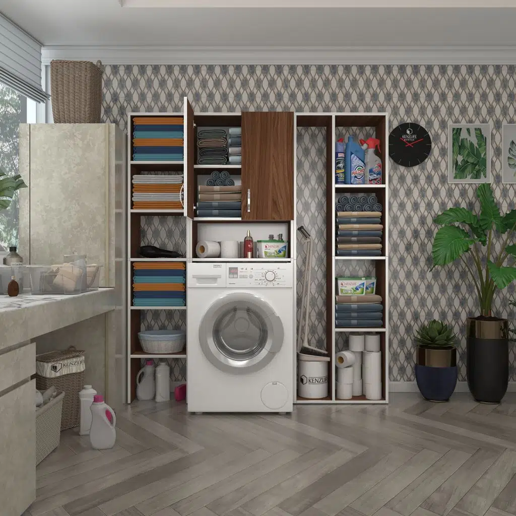 Kenzlife çamaşır makinesi dolabı sinemmega cvz 180*156*30 banyo kapaklı arkalıklı raflı