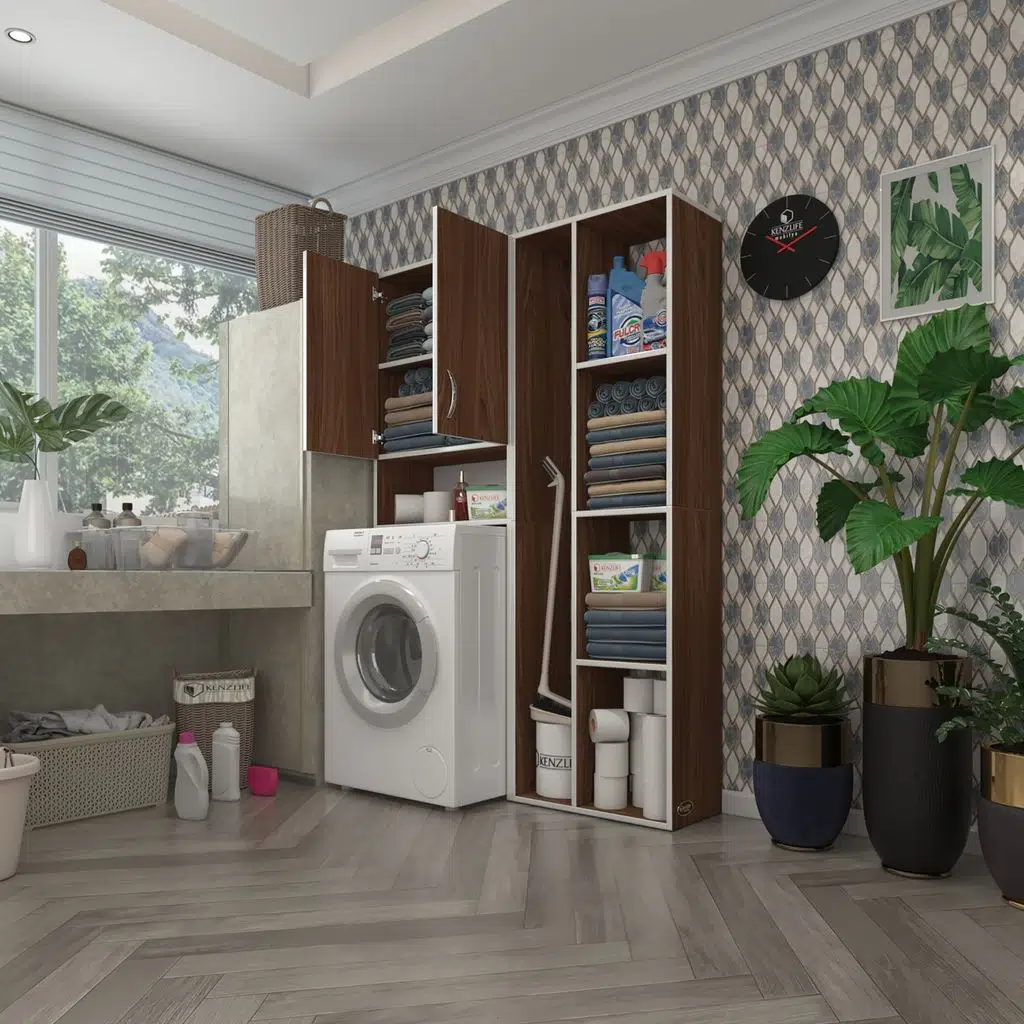 Kenzlife çamaşır makinesi dolabı sinemsüpürge cvz 180*126*30 banyo kapaklı arkalıklı raflı