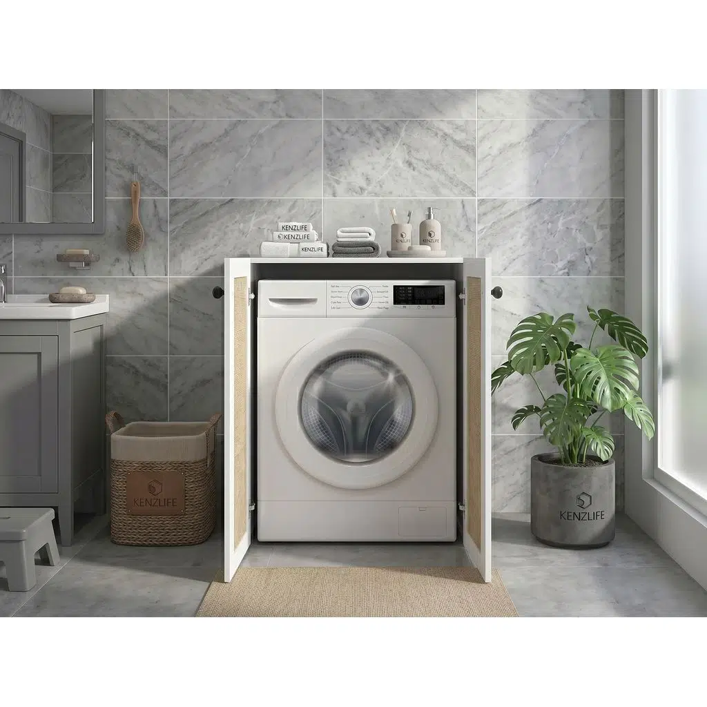 Kenzlife çamaşır makinesi dolabı tatyana mat beyaz 90*70*60 jut kare kapak suntalam gövde