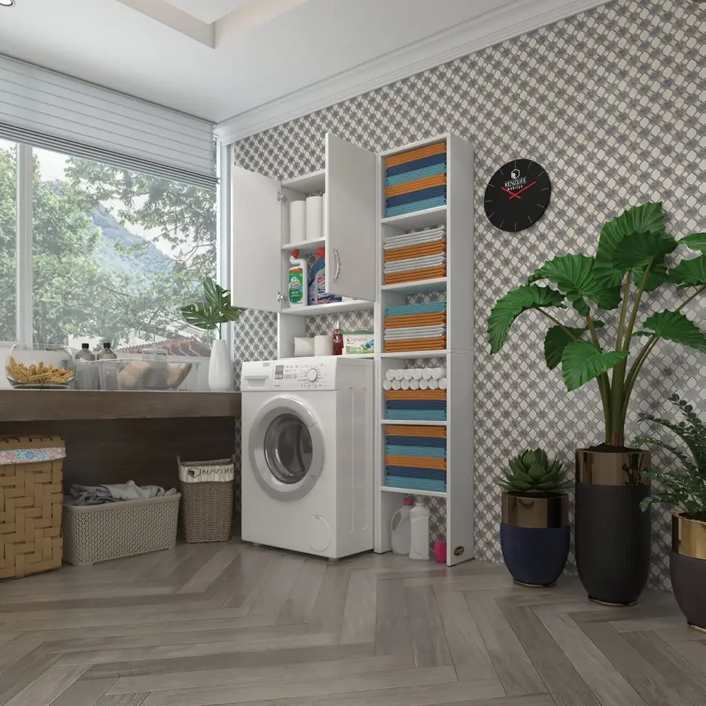 Kenzlife çamaşır makinesi dolabı veronikamaks byz 180*096*20 banyo kapaklı arkalıksız raflı