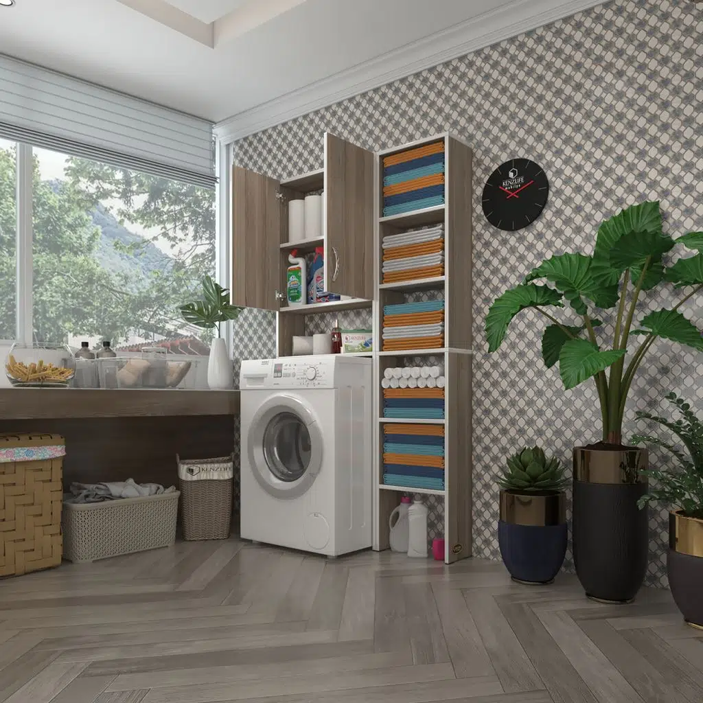 Kenzlife çamaşır makinesi dolabı veronikamaks crd 180*096*20 banyo kapaklı arkalıksız raflı