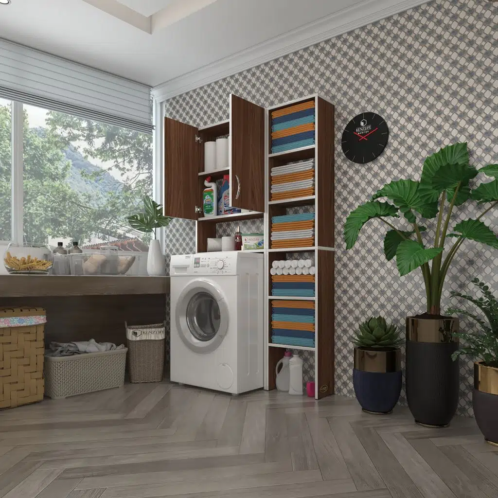 Kenzlife çamaşır makinesi dolabı veronikamaks cvz 180*096*20 banyo kapaklı arkalıksız raflı