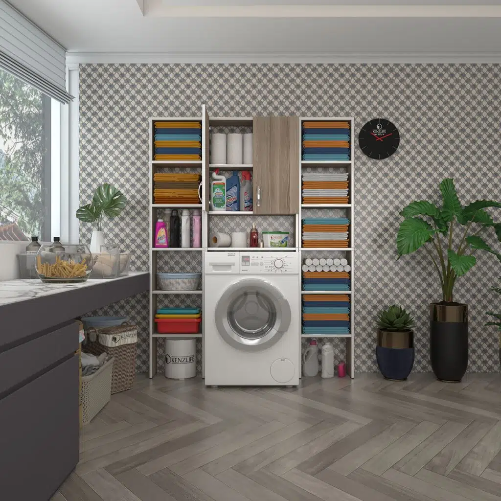 Kenzlife çamaşır makinesi dolabı veronikamaksduble crd 180*126*20 banyo arkalıksız raflı