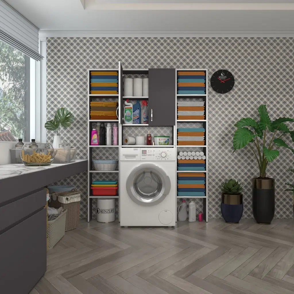 Kenzlife çamaşır makinesi dolabı veronikamaksduble gri 180*126*20 banyo arkalıksız raflı