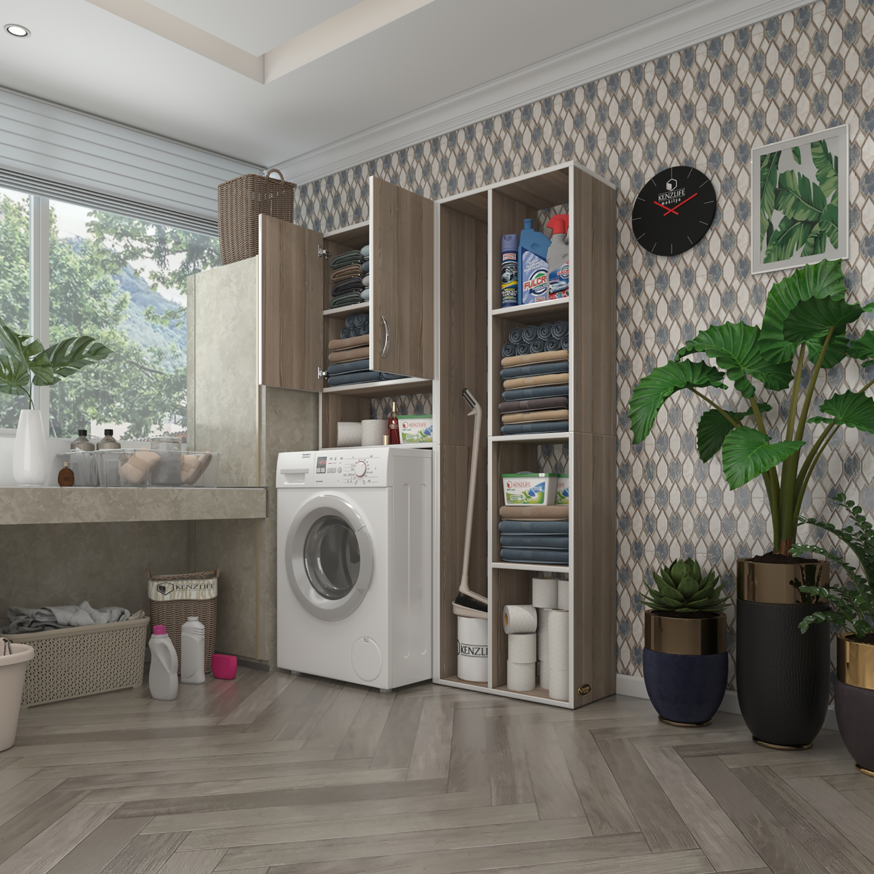 Kenzlife çamaşır makinesi dolabı veronikasüpürge crd 180*126*20 banyo arkalıksız raflı