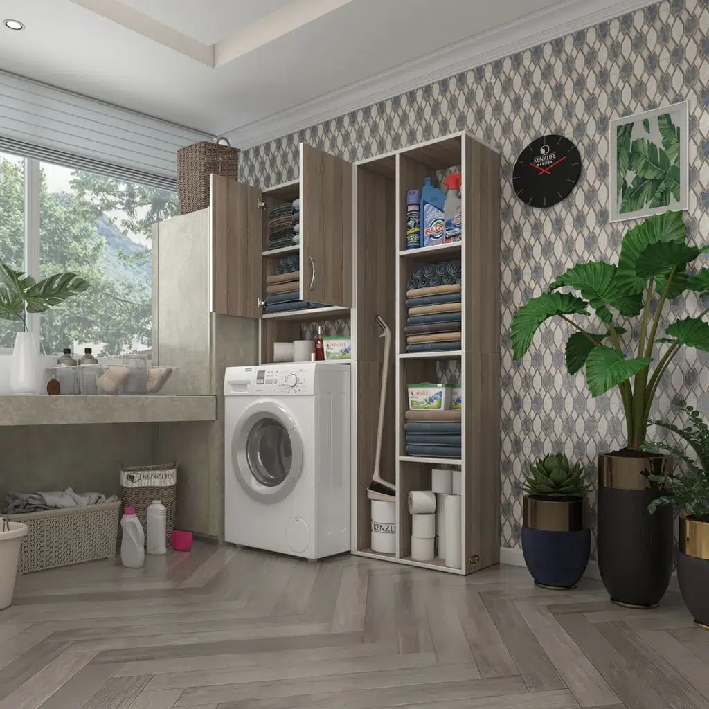 Kenzlife çamaşır makinesi dolabı veronikasüpürge crd 180*126*20 banyo arkalıksız raflı