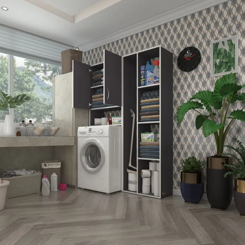 Kenzlife çamaşır makinesi dolabı veronikasüpürge gri 180*126*20 banyo arkalıksız raflı