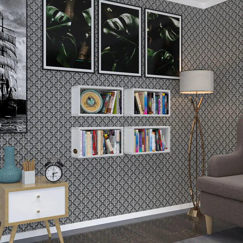 Kenzlife duvar rafı kitaplık hülas byz 022*039*13 dörtlü duvara asma aparatlıdır 4 adet