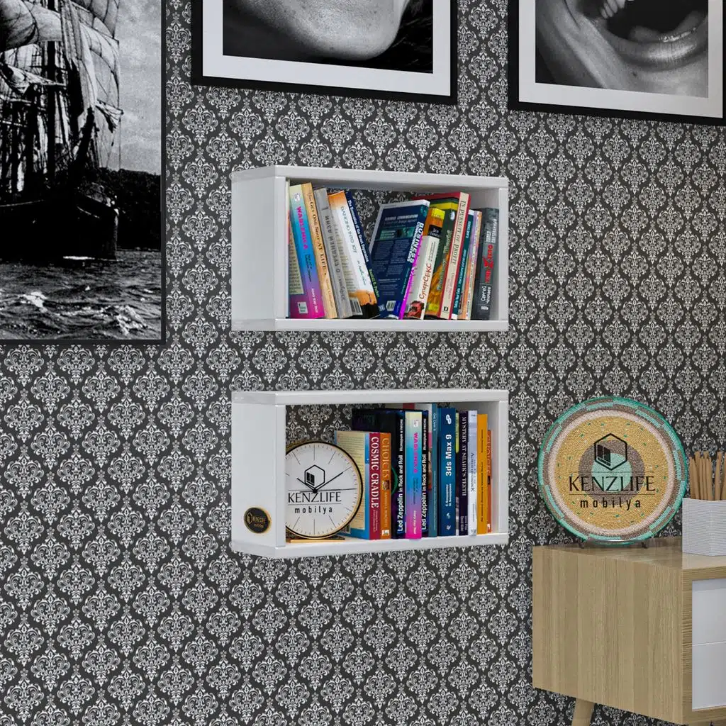 Kenzlife duvar rafı kitaplık hülas byz 022*039*13 ikili duvara asma aparatlıdır 2 adet
