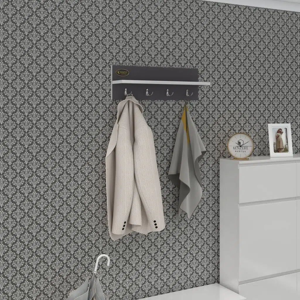 Kenzlife elbise askı askılıklığı çam gri vestiyer portmanto askı askılık 4 adet askı