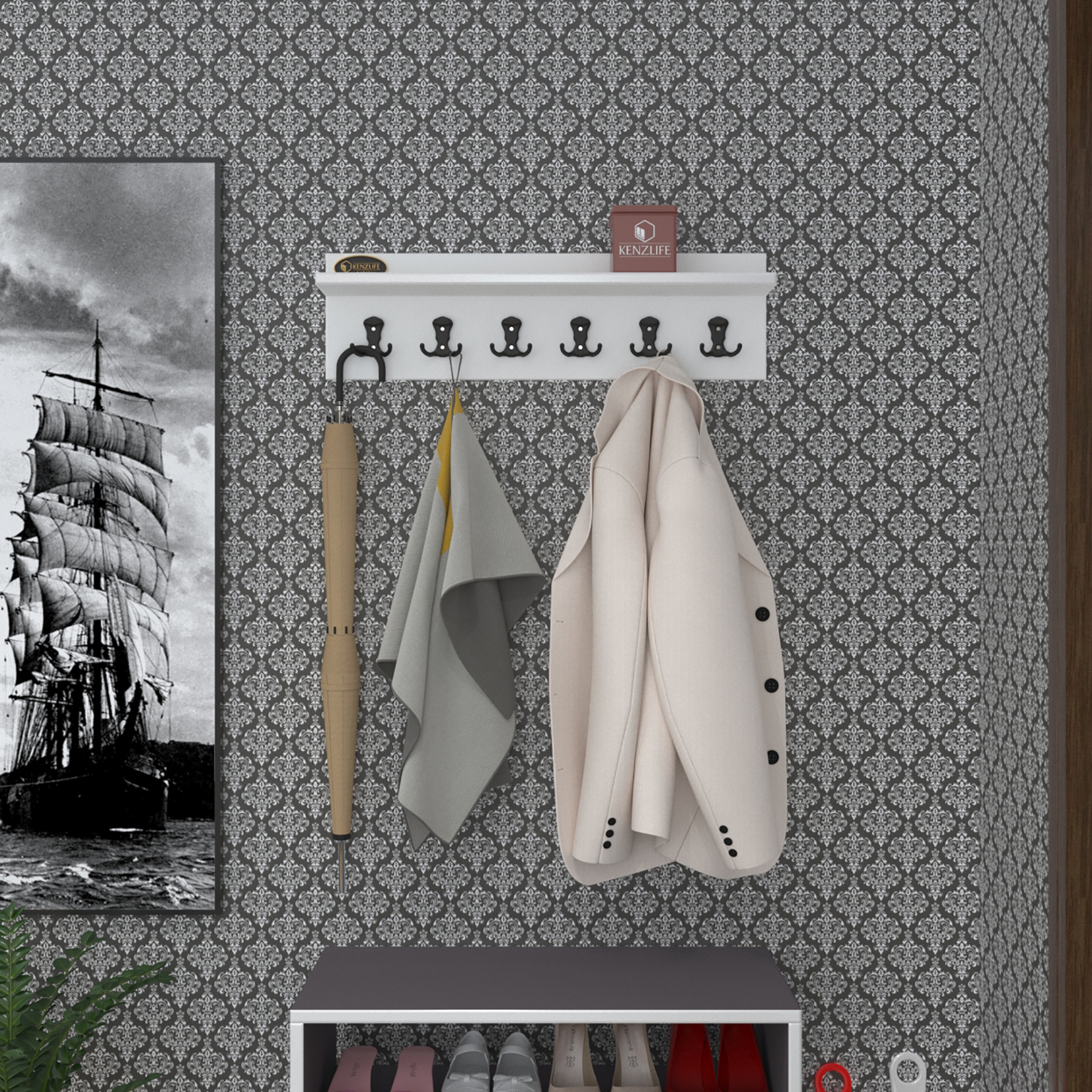 Kenzlife elbise askılığı askılık vettini70 byz 20*070*12 siyah 6 adet askı portmanto