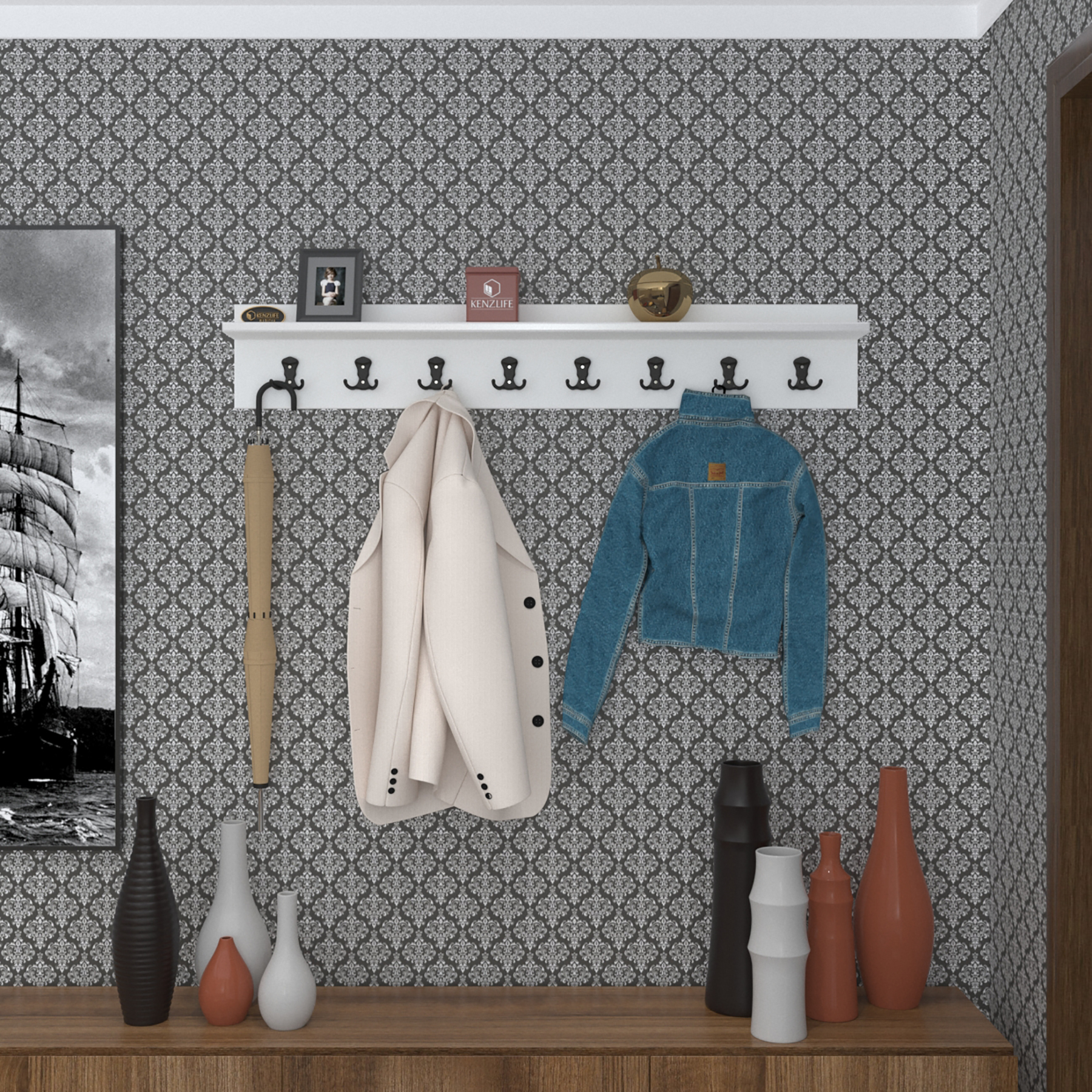 Kenzlife elbise askılığı askılık vettini100 byz 20*100*12 siyah 8 adet askı portmanto