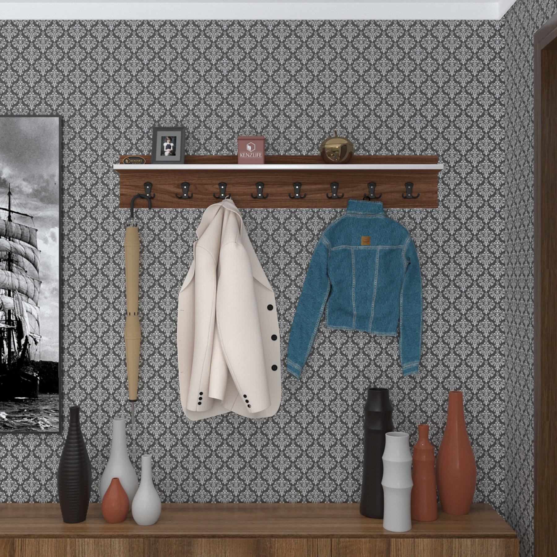 Kenzlife elbise askılığı askılık vettini100 cvz 20*100*12 siyah 8 adet askı portmanto