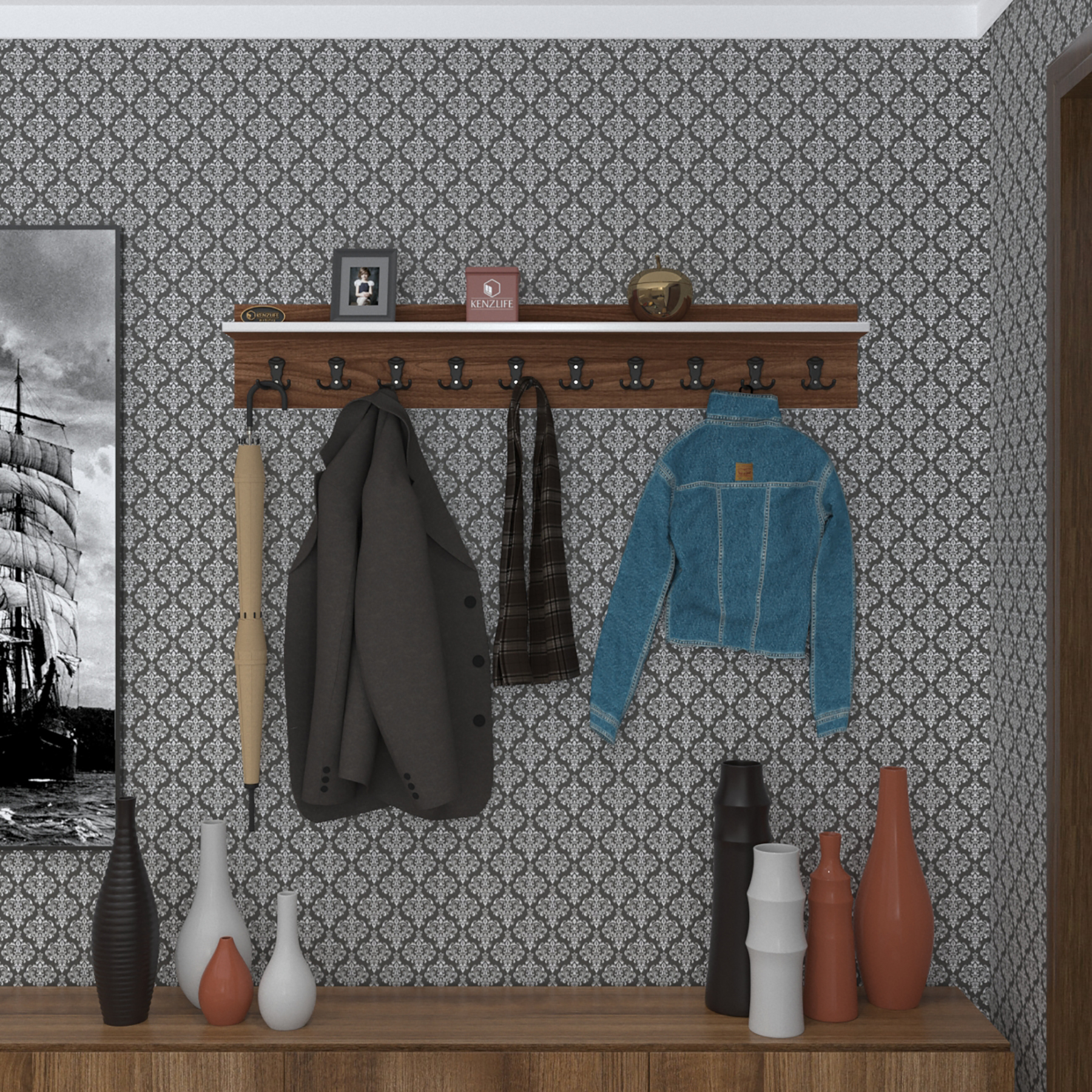 Kenzlife elbise askılığı askılık vettini120 cvz 20*120*12 siyah 10 adet askı portmanto