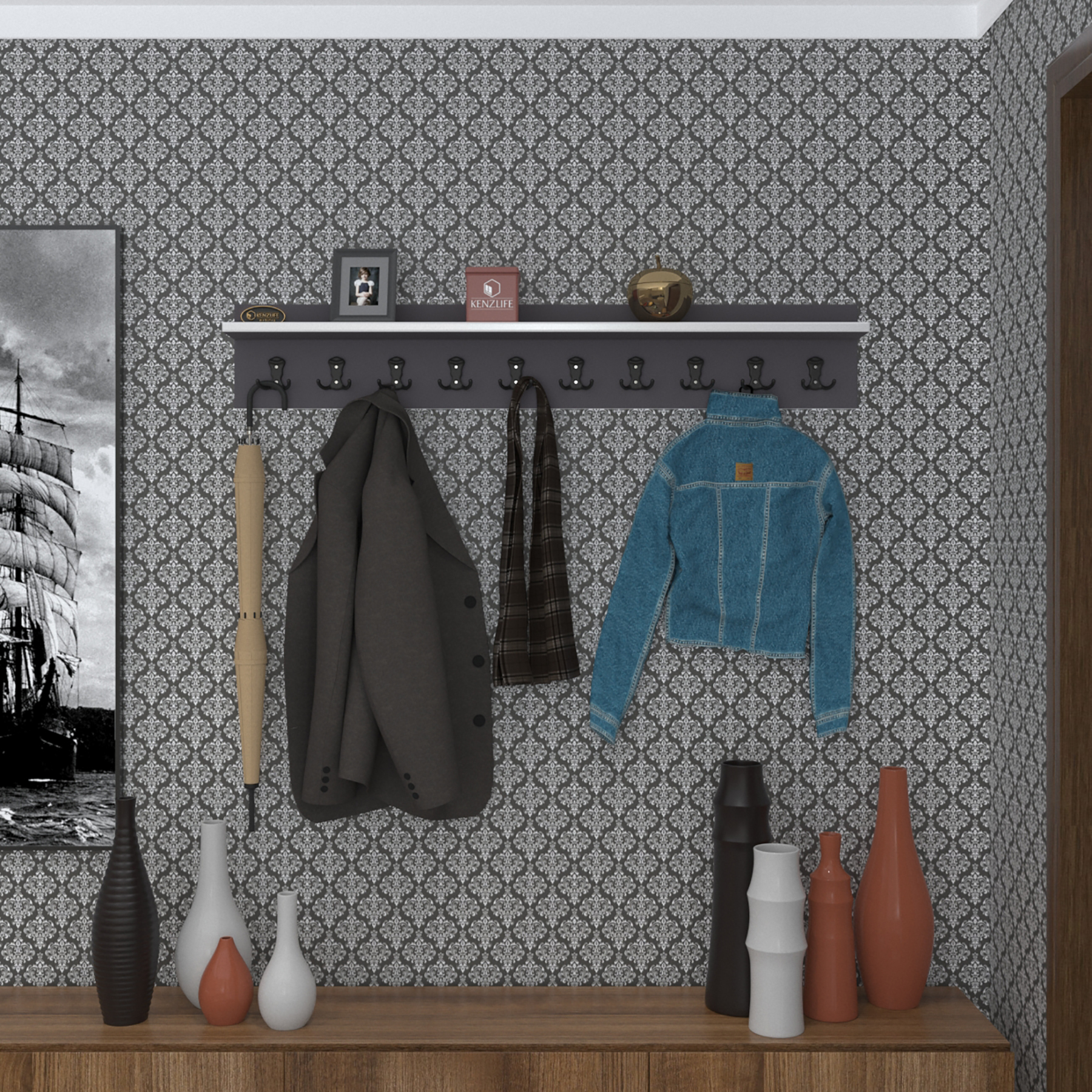 Kenzlife elbise askılığı askılık vettini120 gri 20*120*12 siyah 10 adet askı portmanto