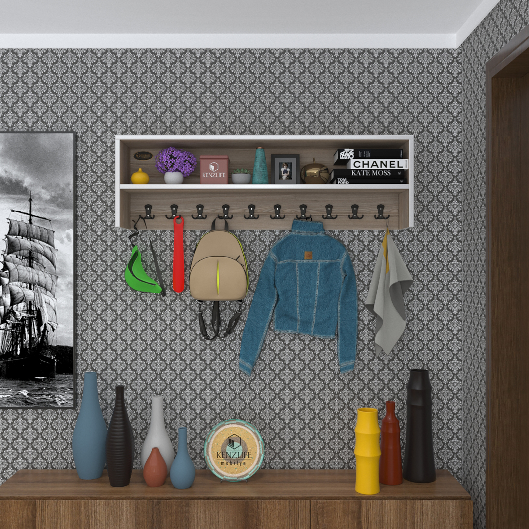 Kenzlife elbise askılığı askılık zeytuni crd 35*120*20 siyah 10 adet askı portmanto raflı
