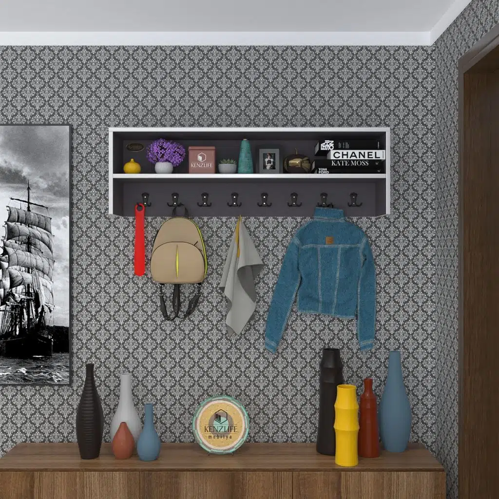 Kenzlife elbise askılığı askılık zeytuni gri 35*100*20 siyah 8 adet askı portmanto raflı