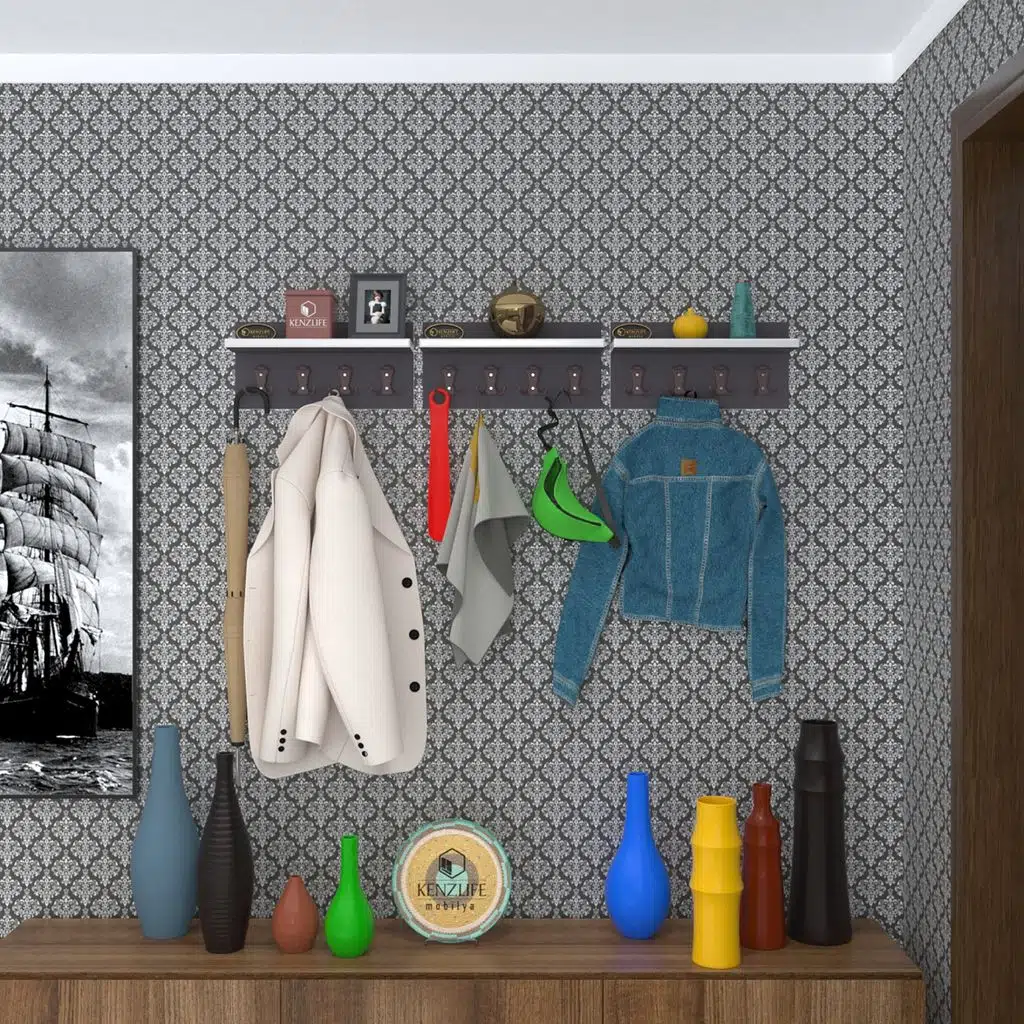 Kenzlife elbise askılığı karayemiş3 gri 26*114*12 vestiyer portmanto askı askılık 12 adet askı