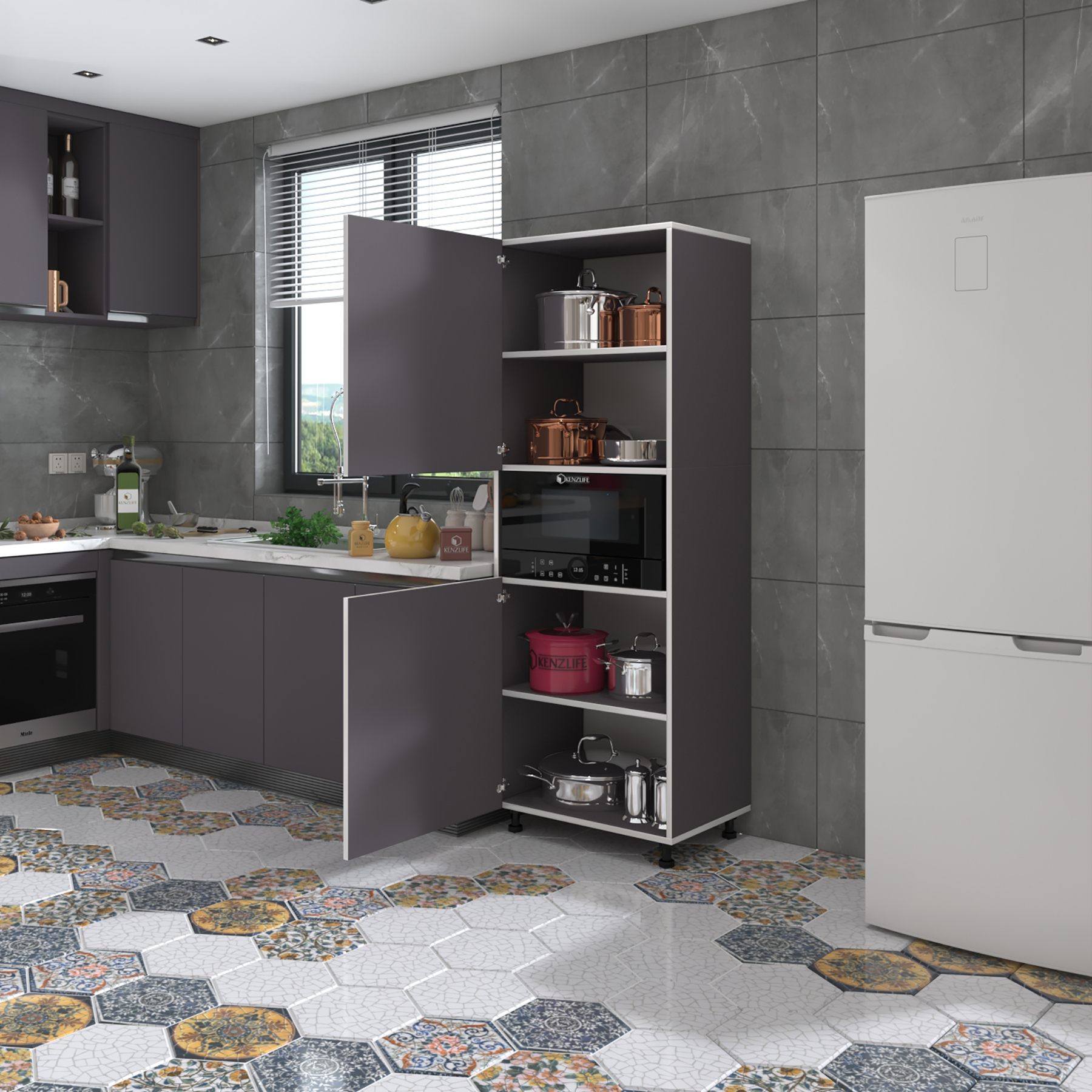 Kenzlife fırın dolabı fadime gri 185*66*45 mutfak banyo kiler ofis