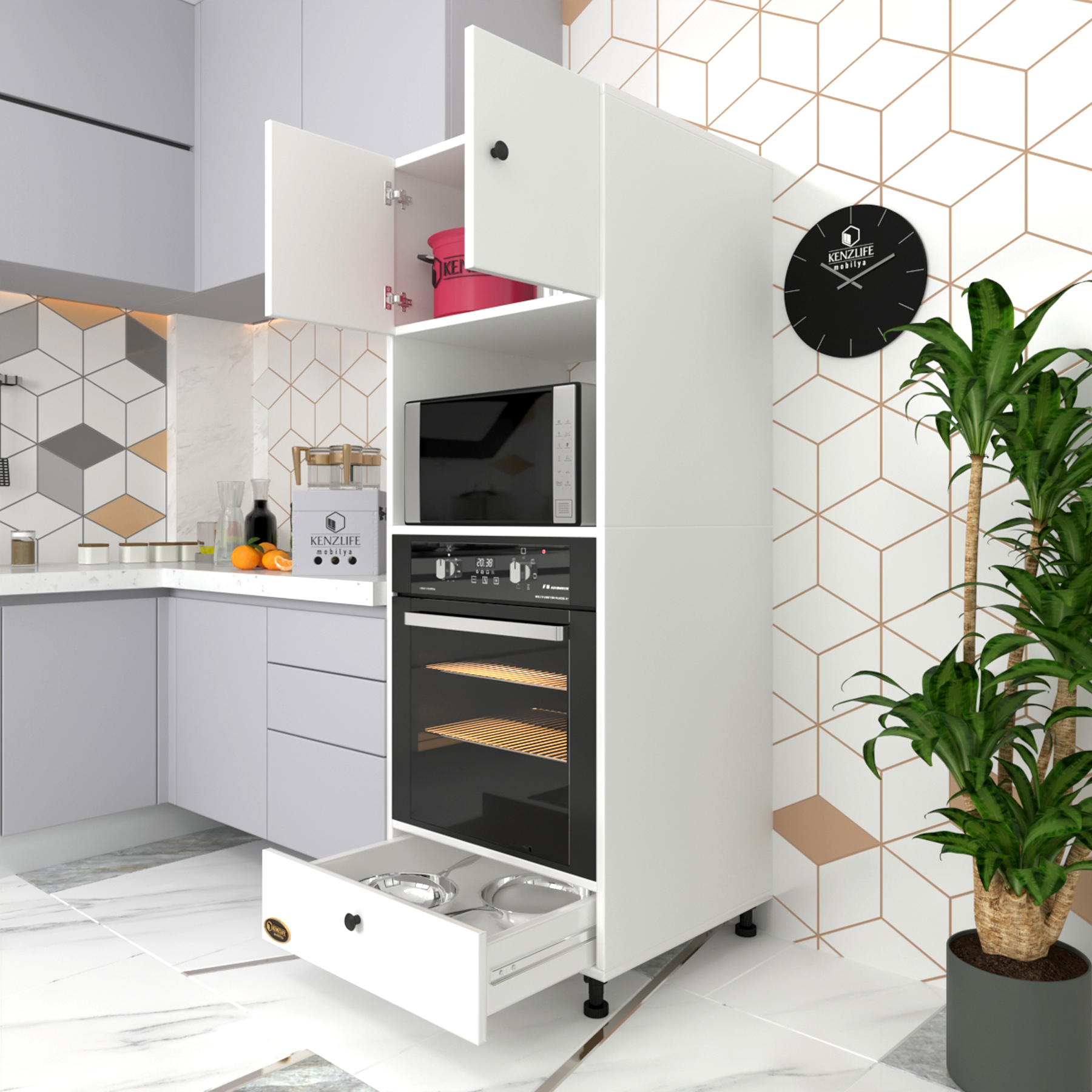Kenzlife fırın dolabı kamile byz 162*60*56 mutfak çekmeceli ayaklı banyo kiler ofis