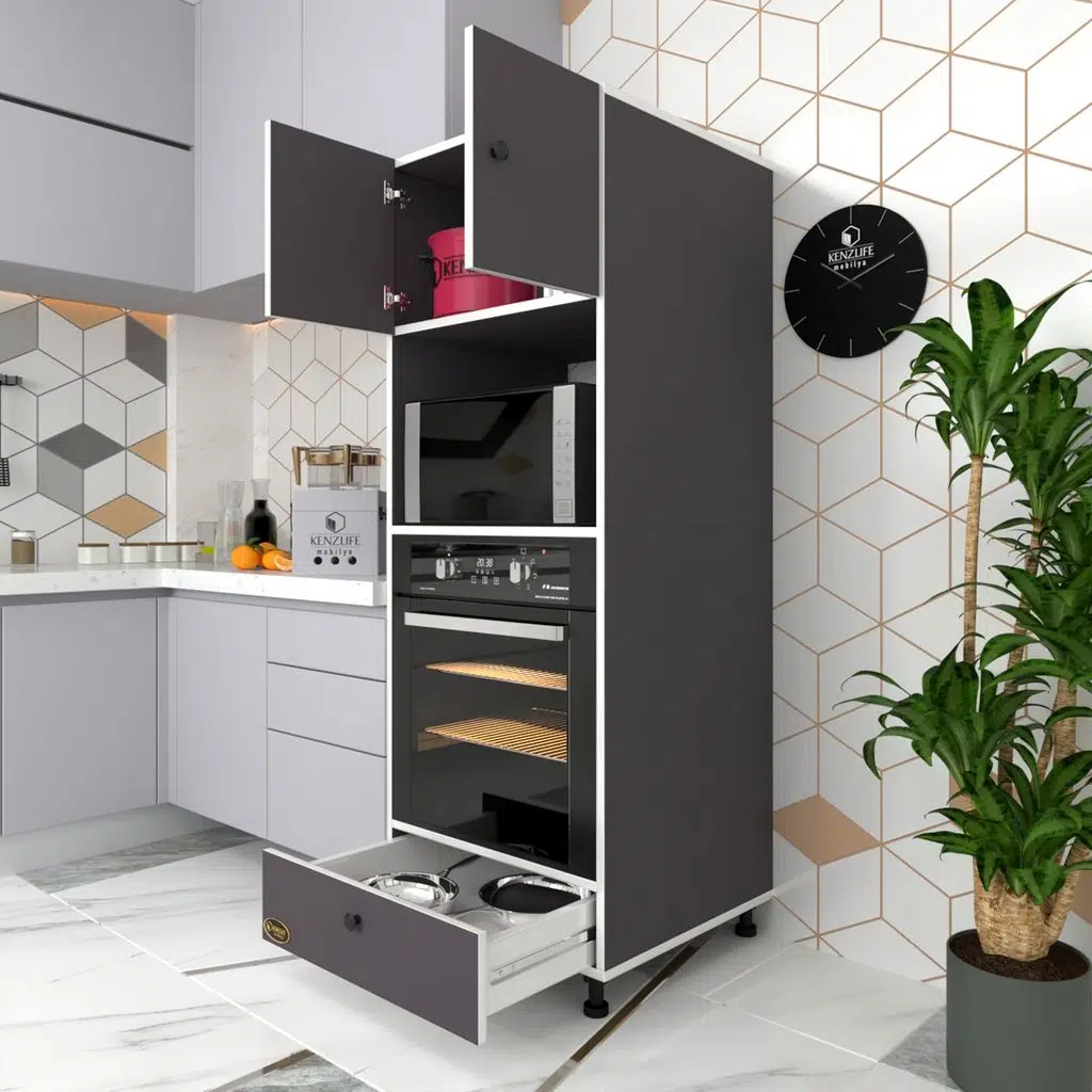 Kenzlife fırın dolabı kamile gri 162*60*56 mutfak çekmeceli ayaklı banyo kiler ofis