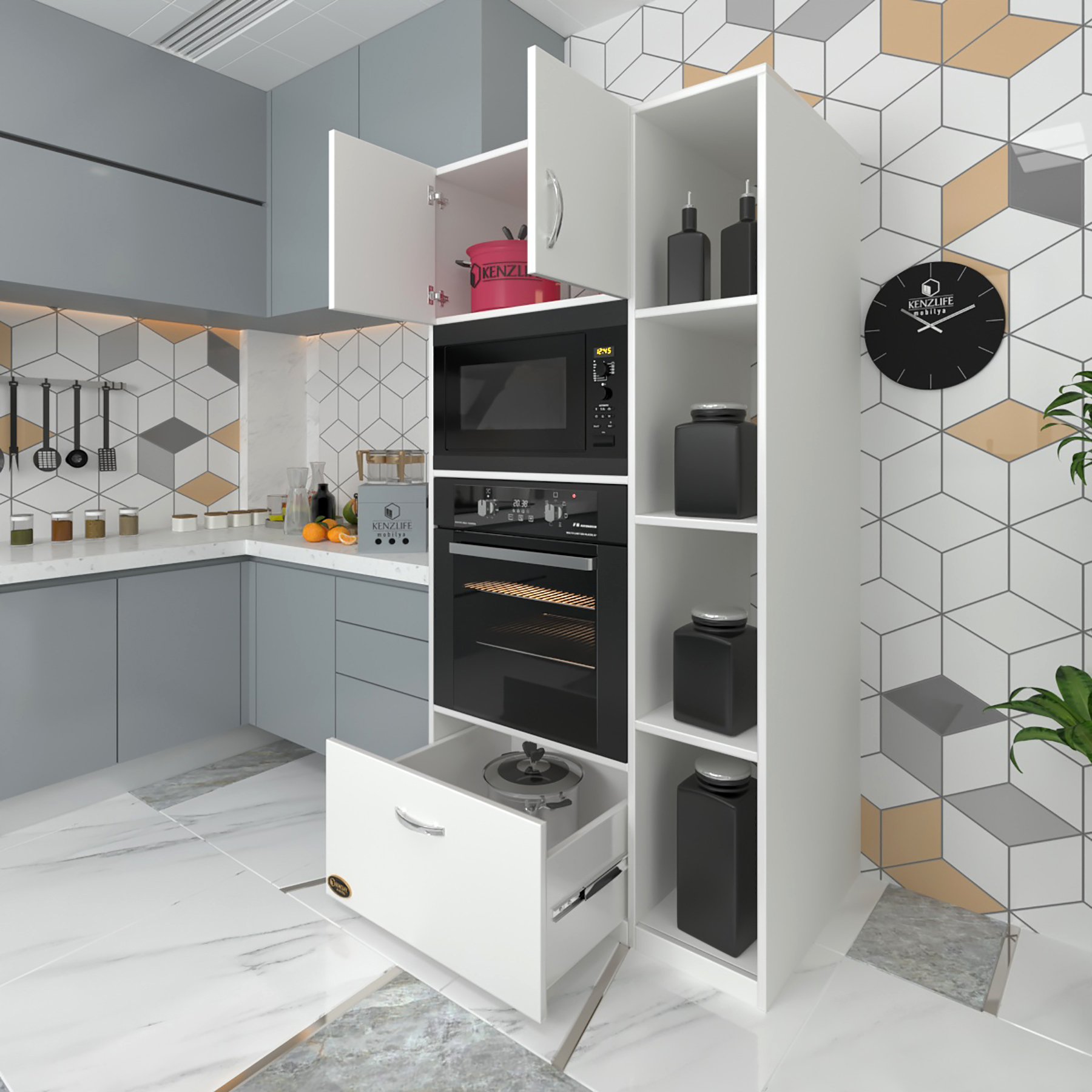 Kenzlife fırın dolabı makbule byz 180*90*56 mutfak çekmeceli ayaklı banyo kiler ofis