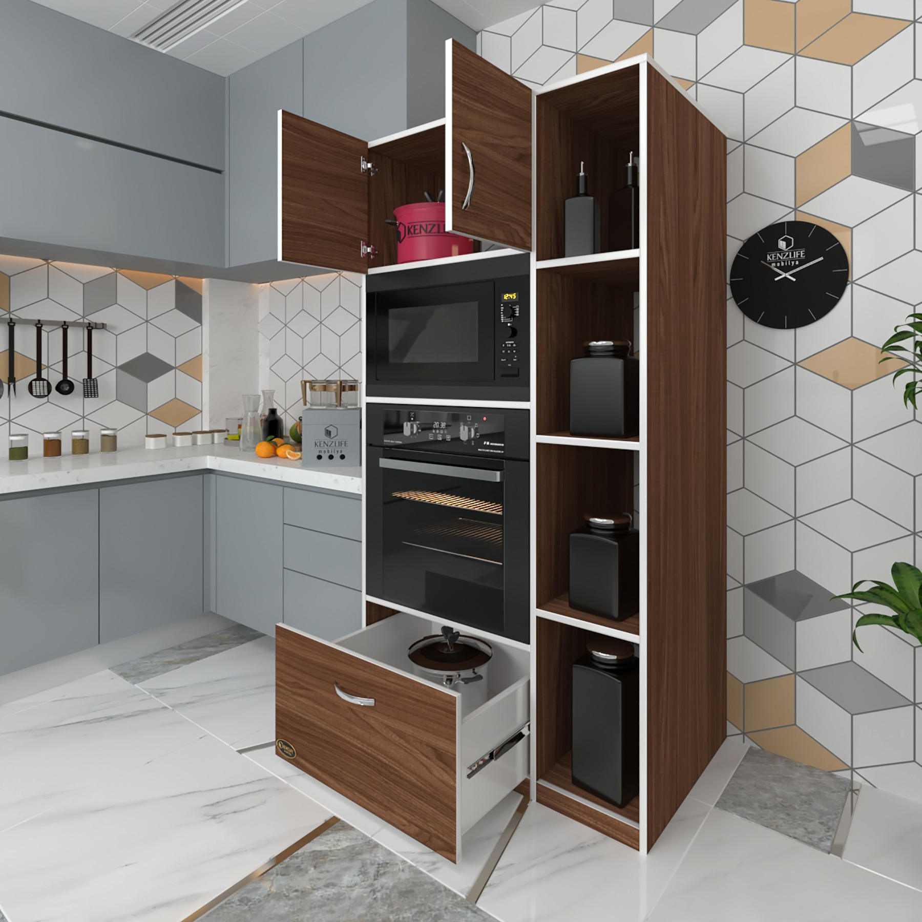 Kenzlife fırın dolabı makbule cvz 180*90*56 mutfak çekmeceli ayaklı banyo kiler ofis