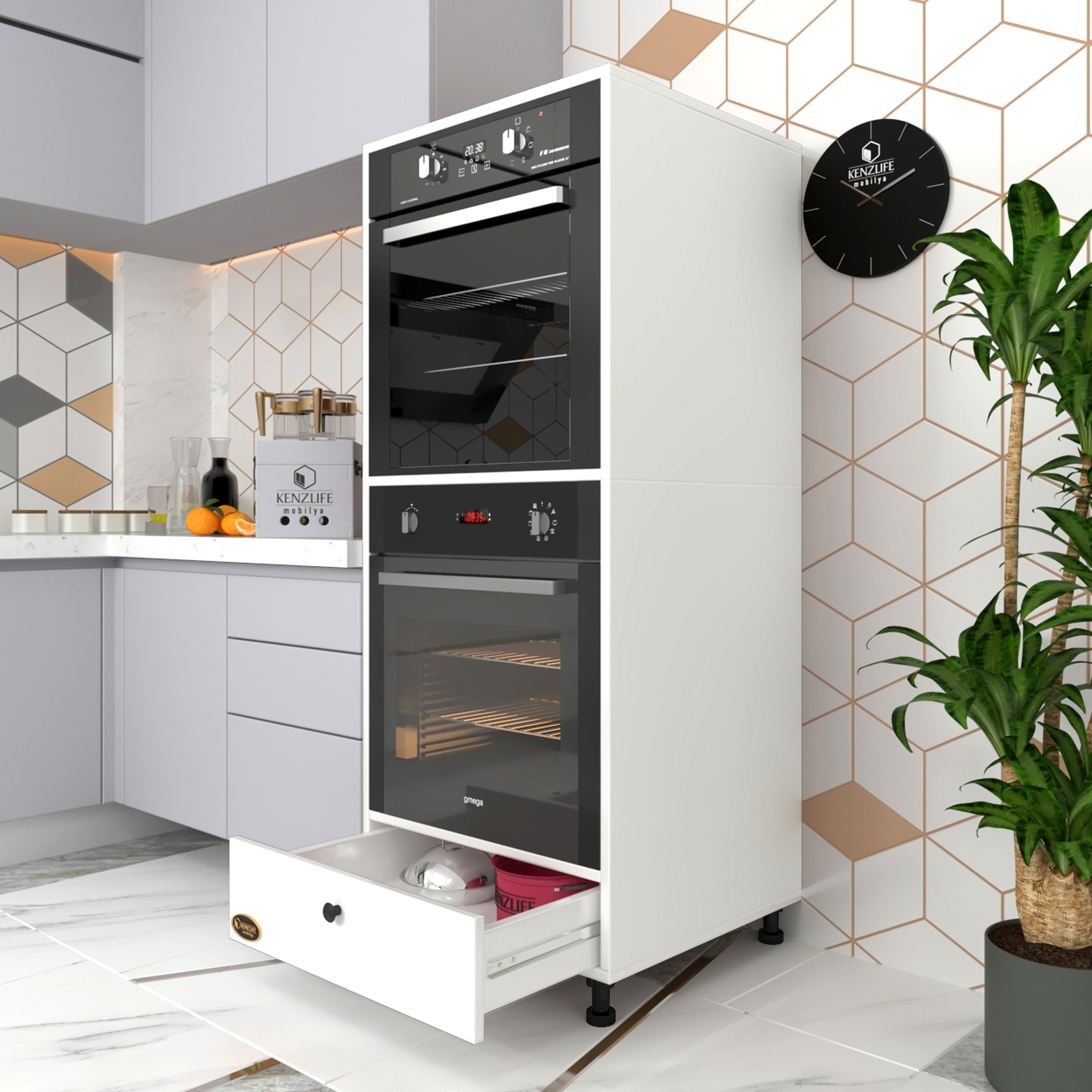 Kenzlife fırın dolabı naime byz 145*60*56 mutfak çekmeceli ayaklı banyo kiler ofis