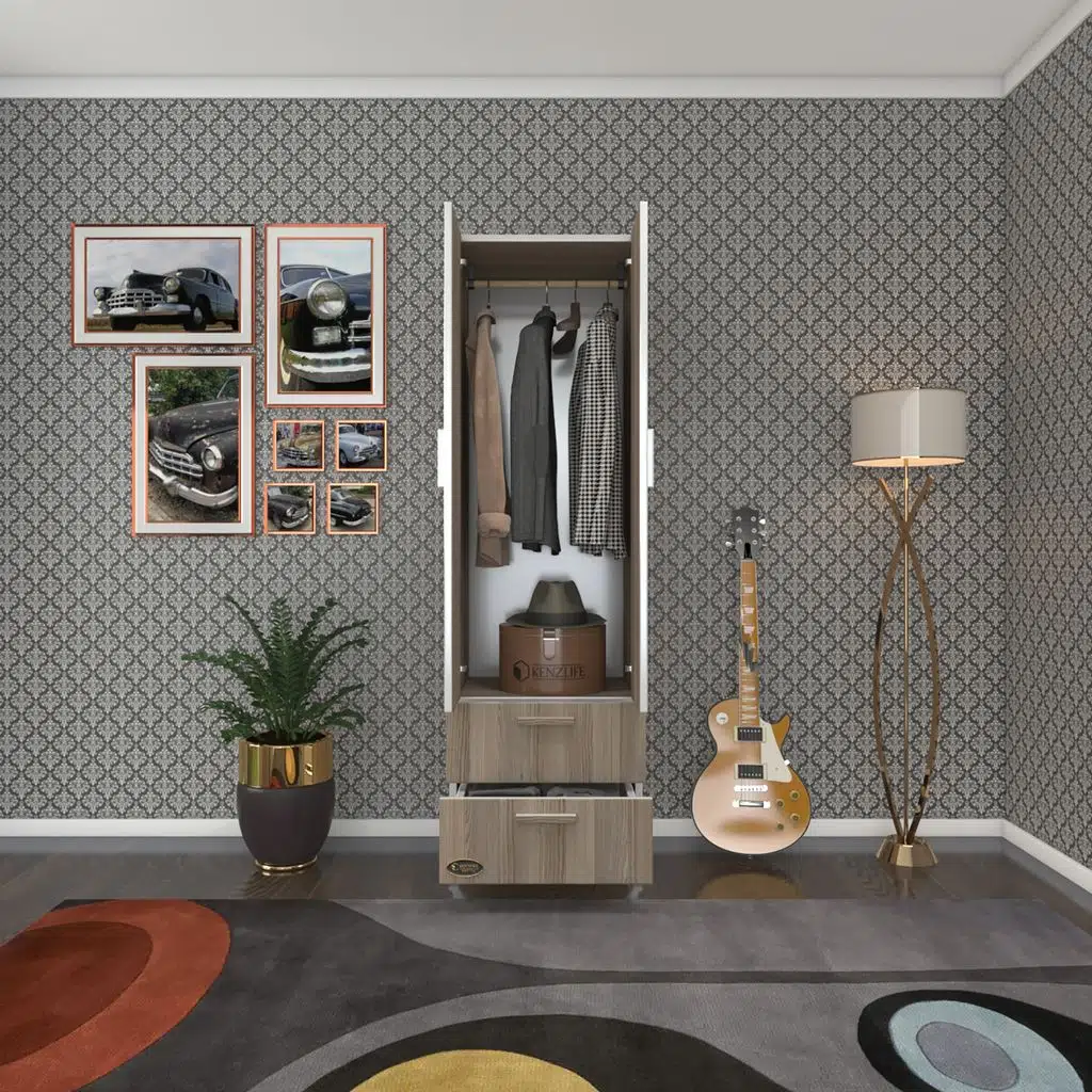 Kenzlife gardırop 2 kapaklı kapılı 2 çekmeceli kamelya 168*50*42 crd ayaklı gardolap dolap