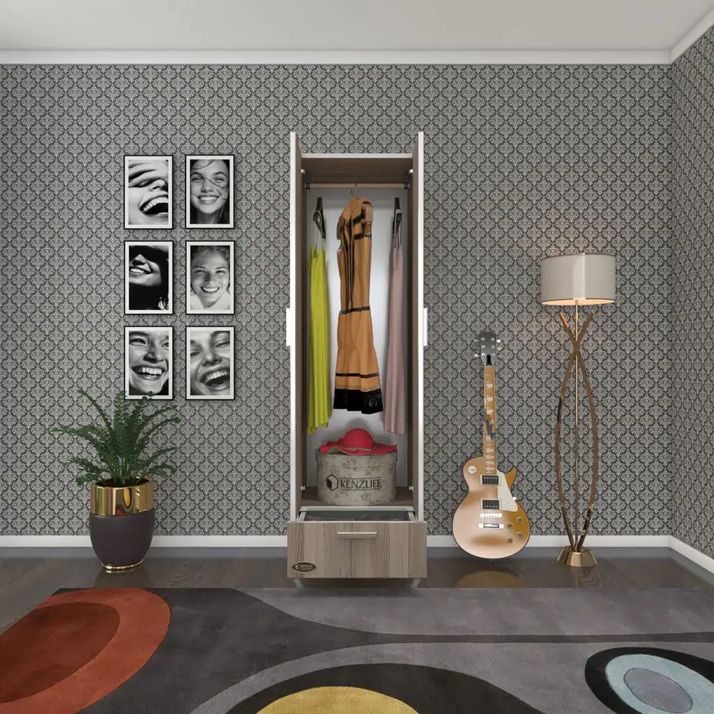 Kenzlife gardırop 2 kapaklı kapılı çekmeceli şebboy 168*50*42 crd ayaklı gardolap dolap