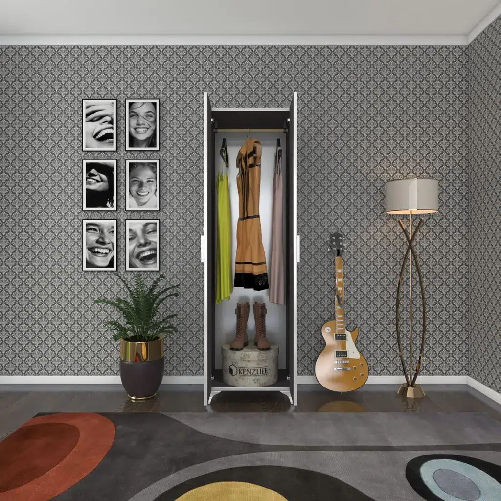 Kenzlife gardırop 2 kapaklı kapılı krizantem 168*50*42 gri ayaklı gardolap dolap