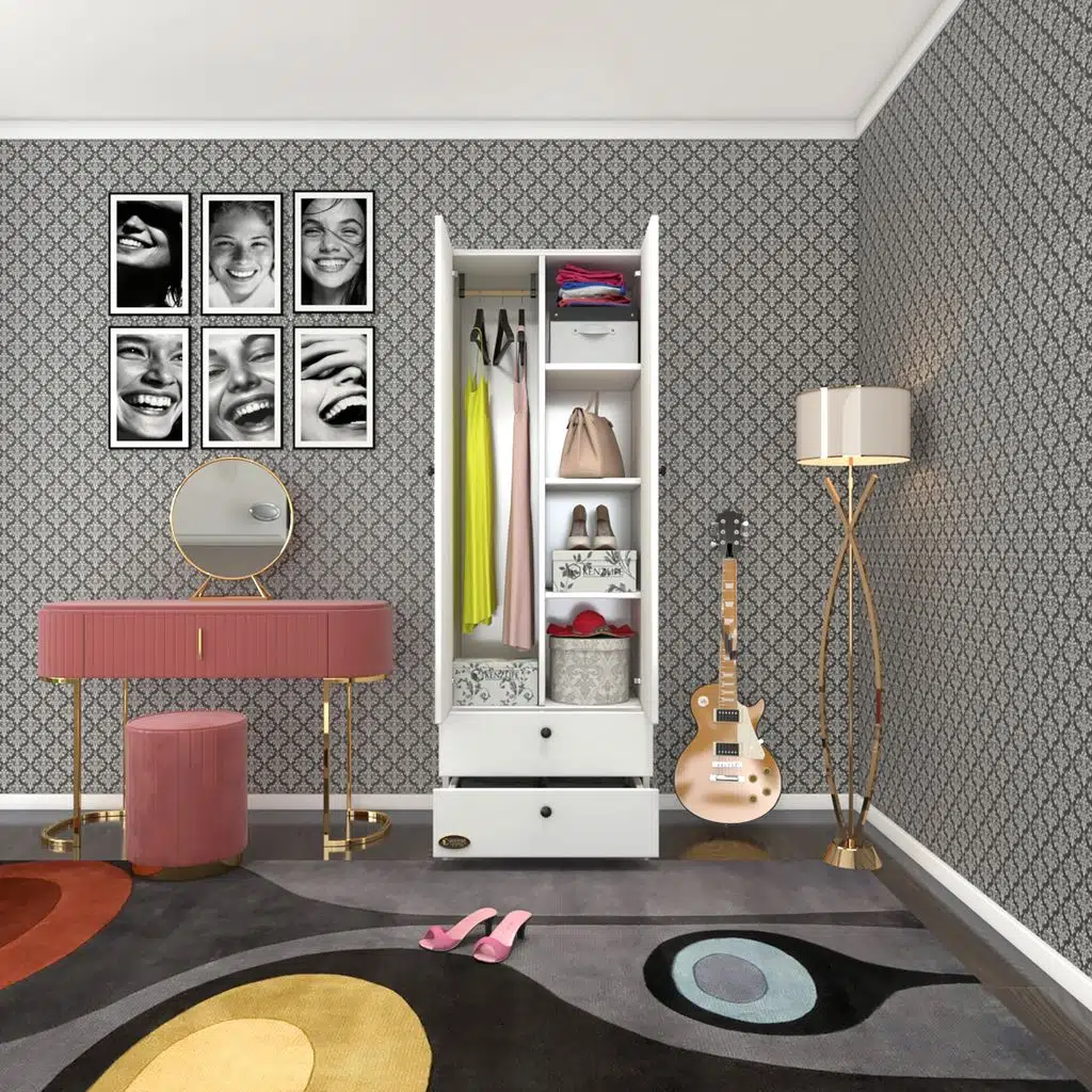 Kenzlife gardırop 2 kapılı 2 çekmeceli nilüfer byz 173*60*42 gardolap dolap ofis kapaklı