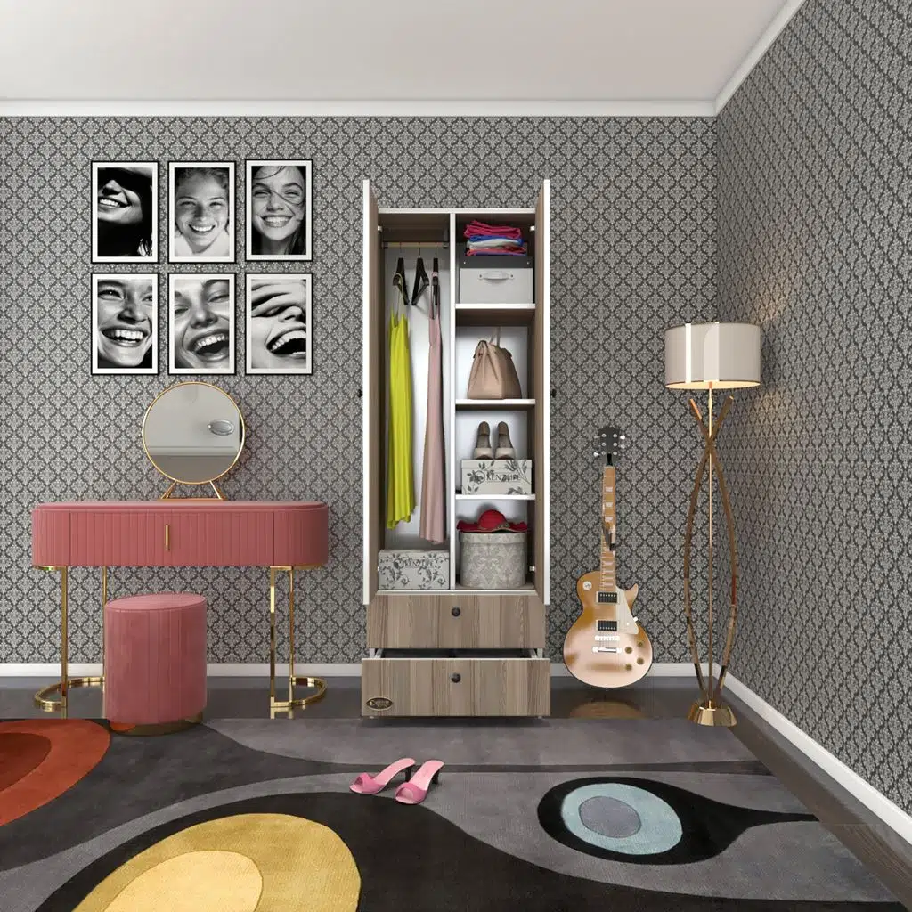 Kenzlife gardırop 2 kapılı kapaklı 2 çekmeceli nilüfer crd 173*60*42 gardolap dolap ofis