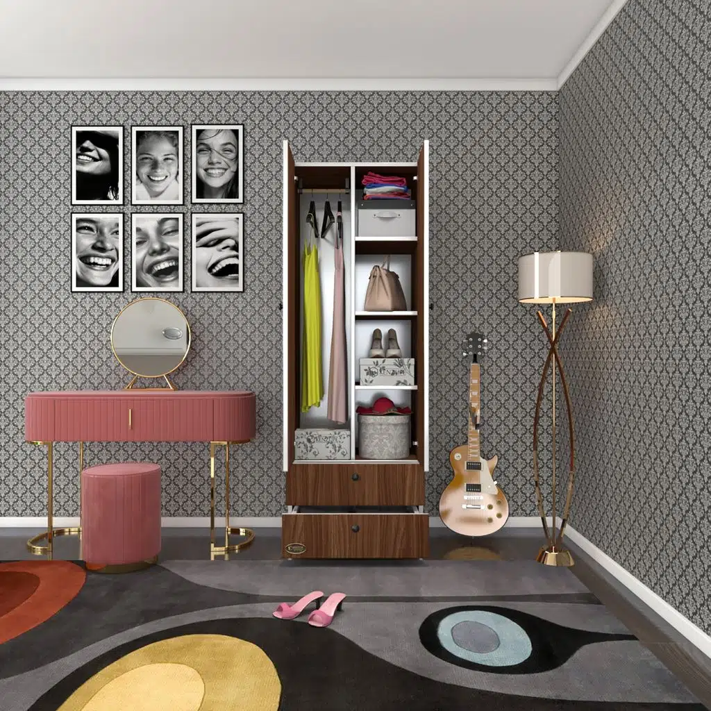 Kenzlife gardırop 2 kapılı kapaklı 2 çekmeceli nilüfer cvz 173*60*42 gardolap dolap ofis