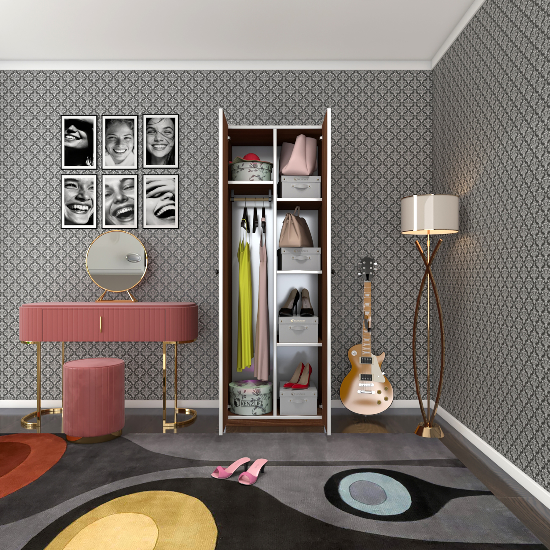Kenzlife gardırop 2 kapılı kapaklı leylak cvz 173*60*42 gardolap dolap ofis