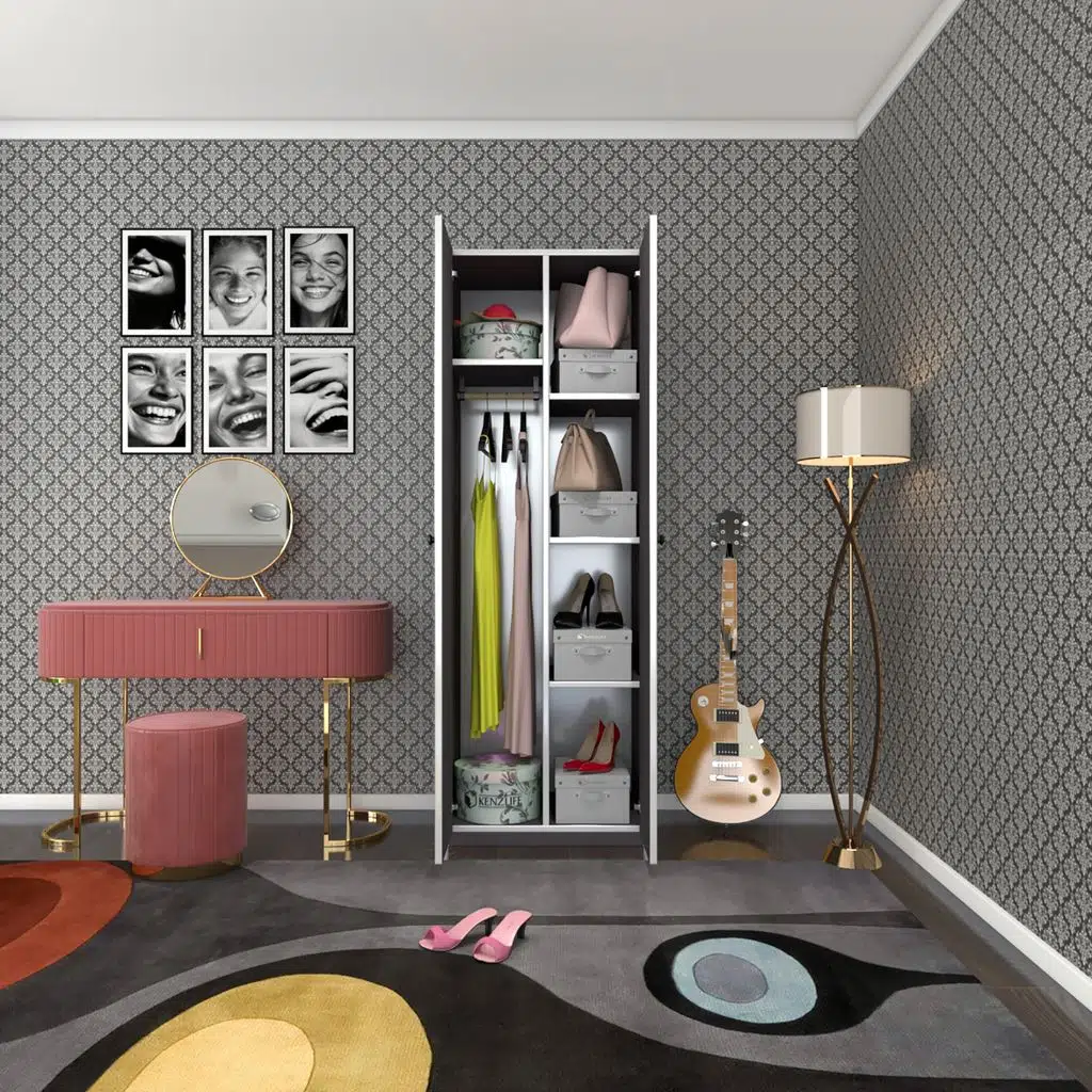 Kenzlife gardırop 2 kapılı kapaklı leylak gri 173*60*42 gardolap dolap ofis