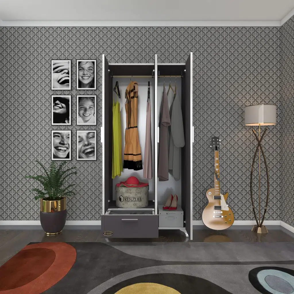 Kenzlife gardırop 3 kapaklı kapılı çekmeceli yasemin 168*80*42 gri ayaklı gardolap dolap