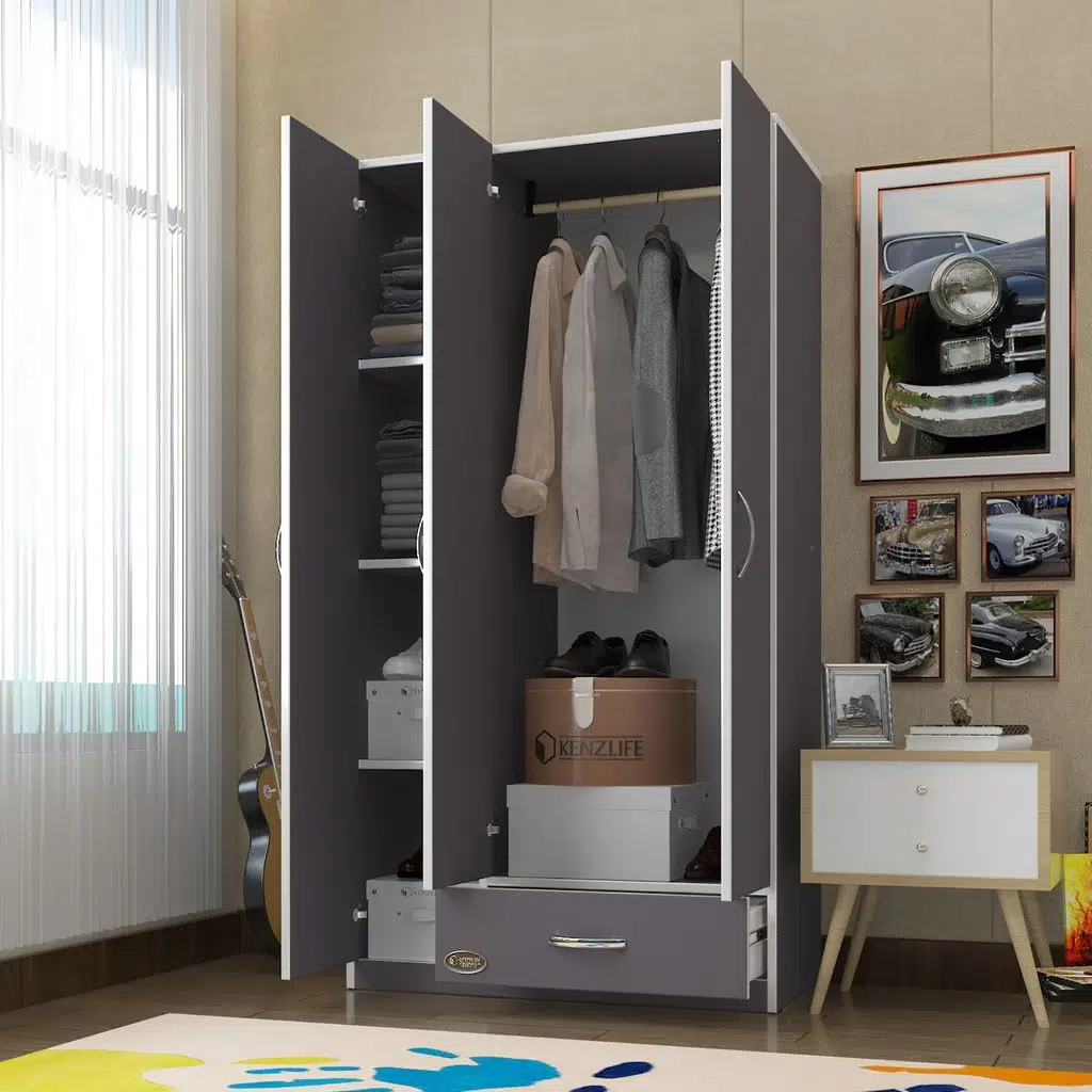 Kenzlife gardırop 3 kapılı 1 çekmeceli hanımeli 180*120*52 gri XLARGE kapaklı gardolap dolap