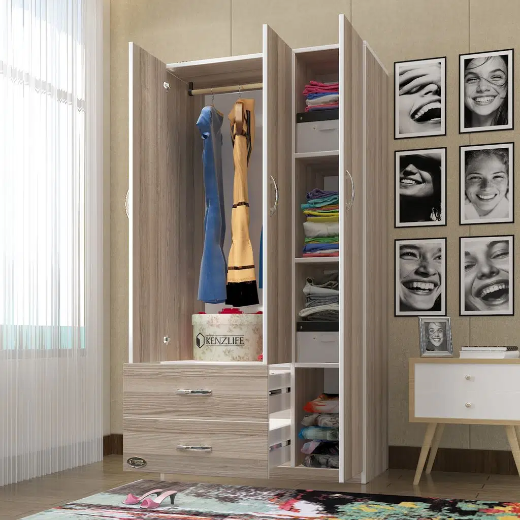 Kenzlife gardırop 3 kapılı 2 çekmeceli fesleğen 180*120*52 crd XLARGE kapaklı gardolap dolap