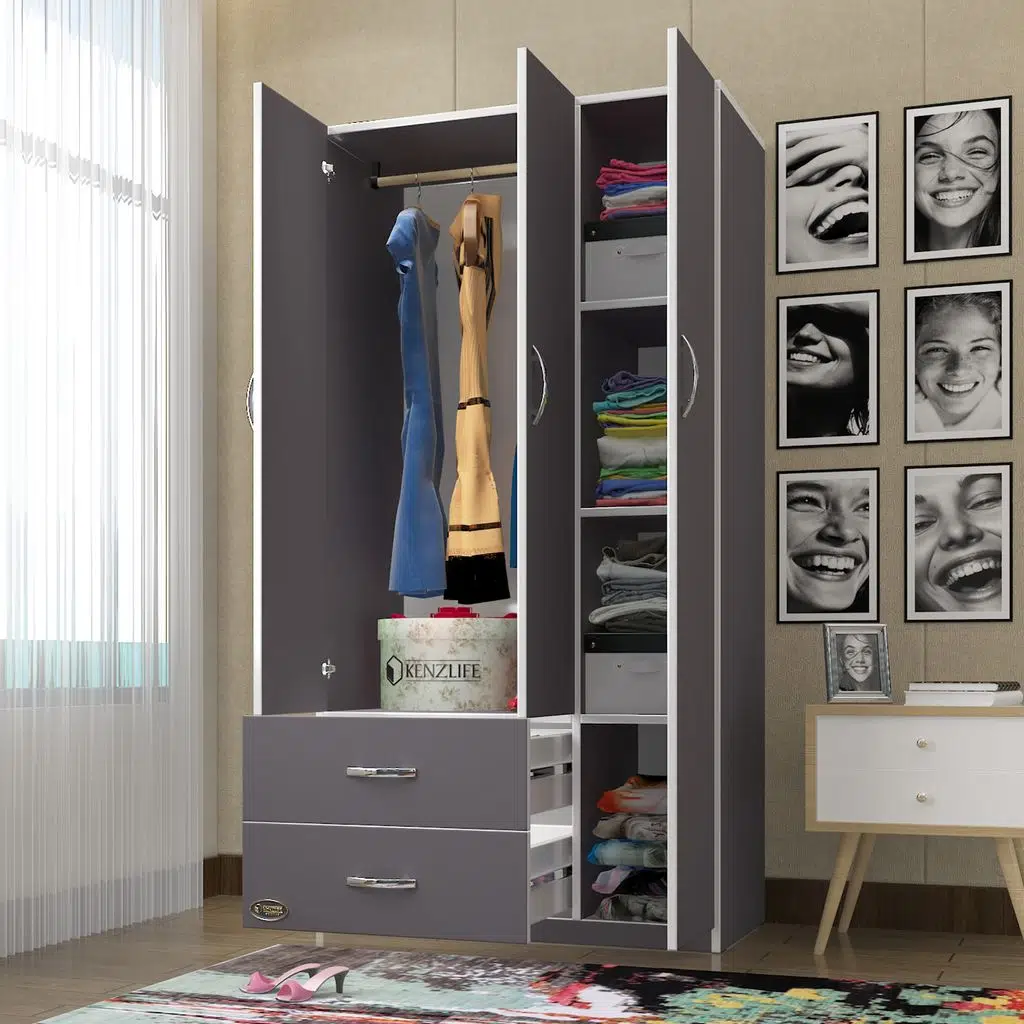 Kenzlife gardırop 3 kapılı 2 çekmeceli fesleğen 180*120*52 gri XLARGE kapaklı gardolap dolap