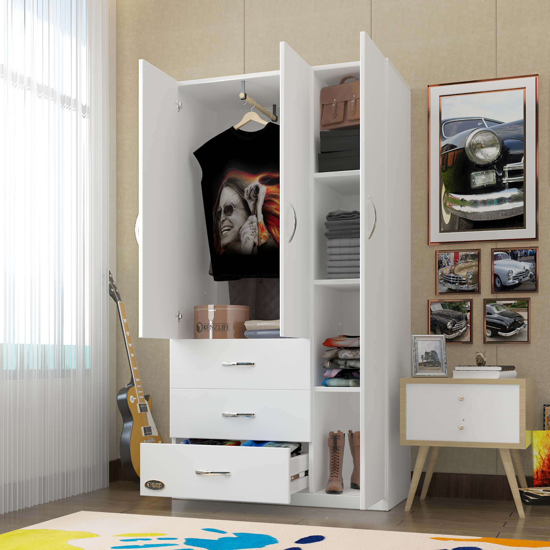 Kenzlife gardırop 3 kapılı 3 çekmeceli civanperçemi 180*120*52 byz XLARGE kapaklı gardolap dolap ofis