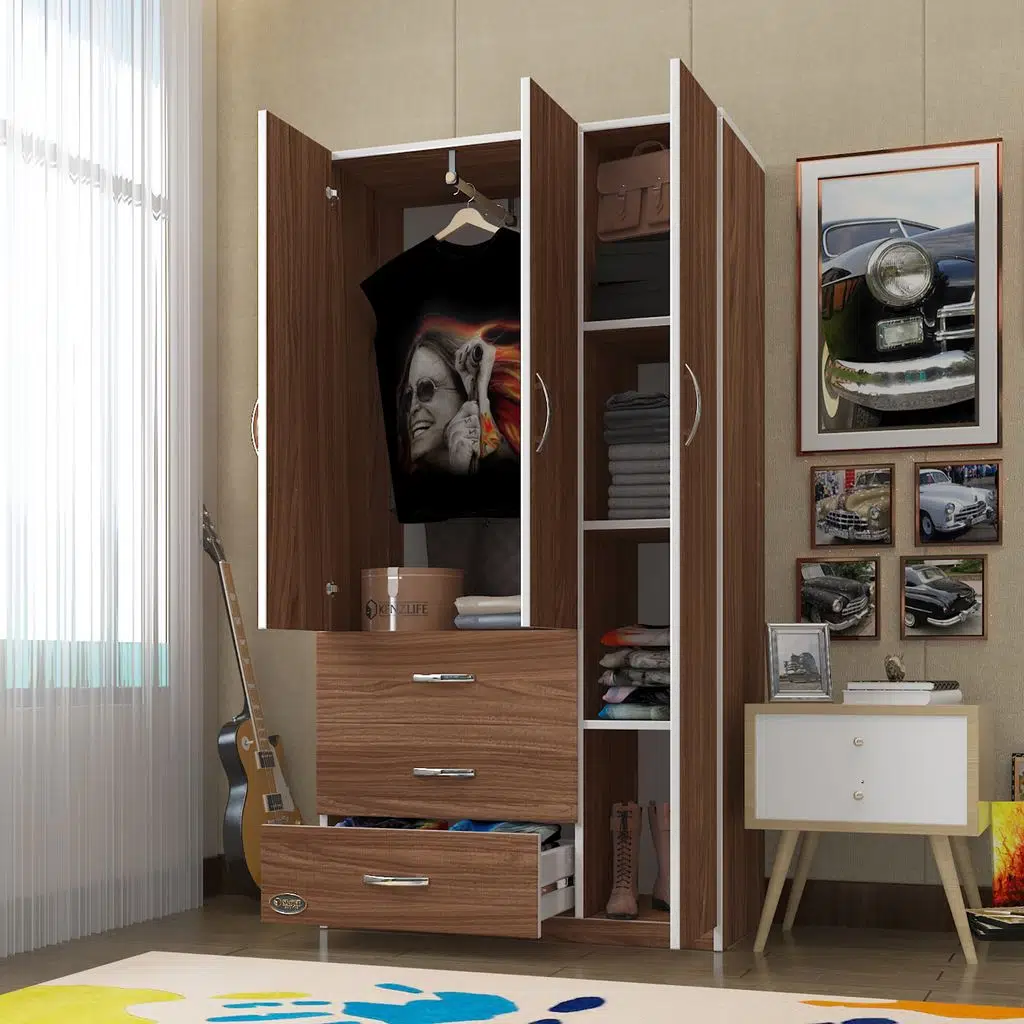 Kenzlife gardırop 3 kapılı 3 çekmeceli civanperçemi 180*120*52 cvz XLARGE kapaklı gardolap dolap