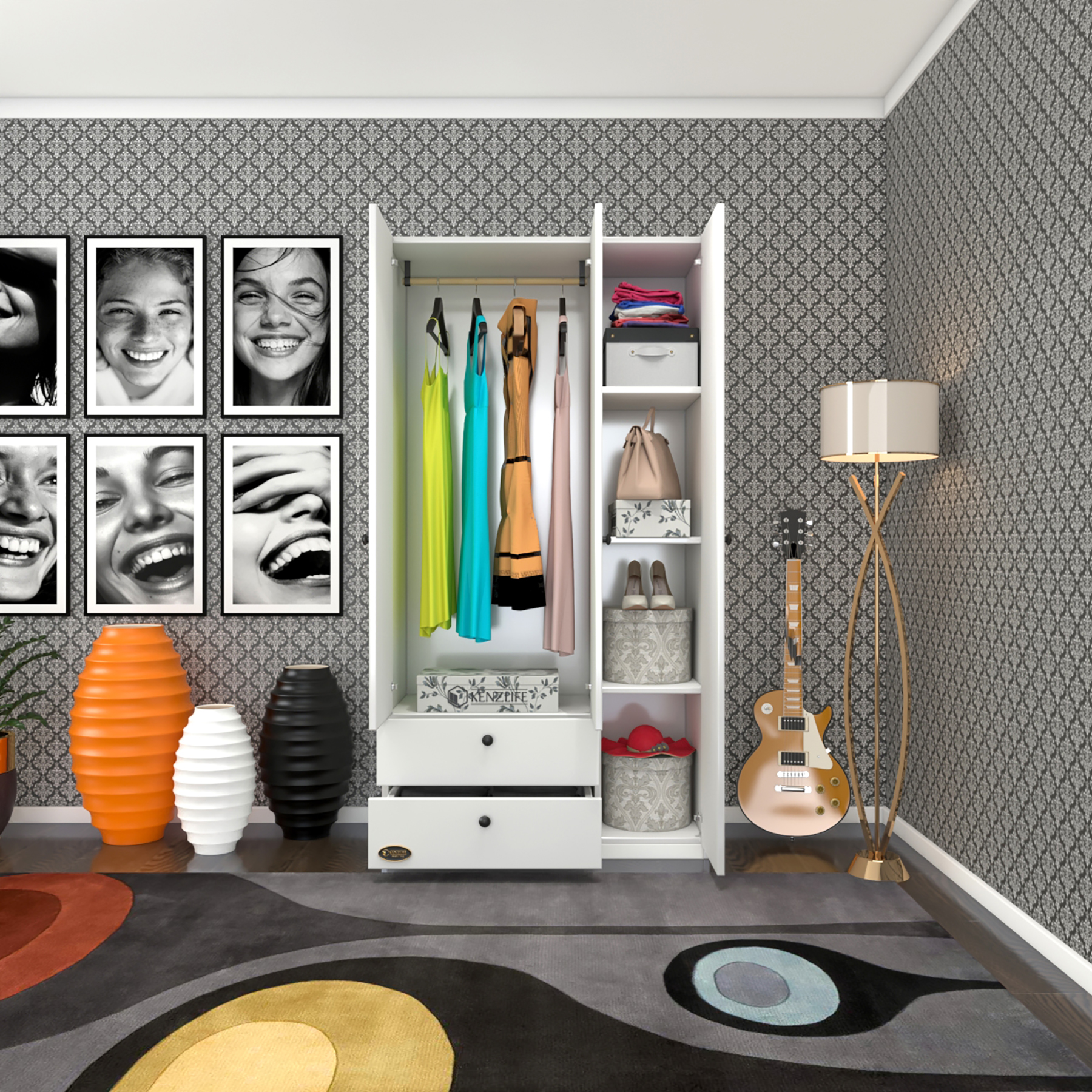 Kenzlife gardırop 3 kapılı 2 çekmeceli manolya byz 173*90*42 gardolap dolap ofis kapaklı