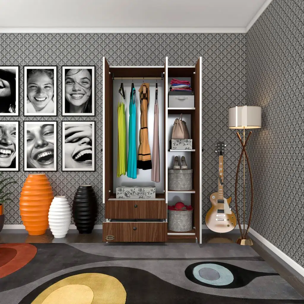 Kenzlife gardırop 3 kapılı kapaklı 2 çekmeceli manolya cvz 173*90*42 gardolap dolap ofis