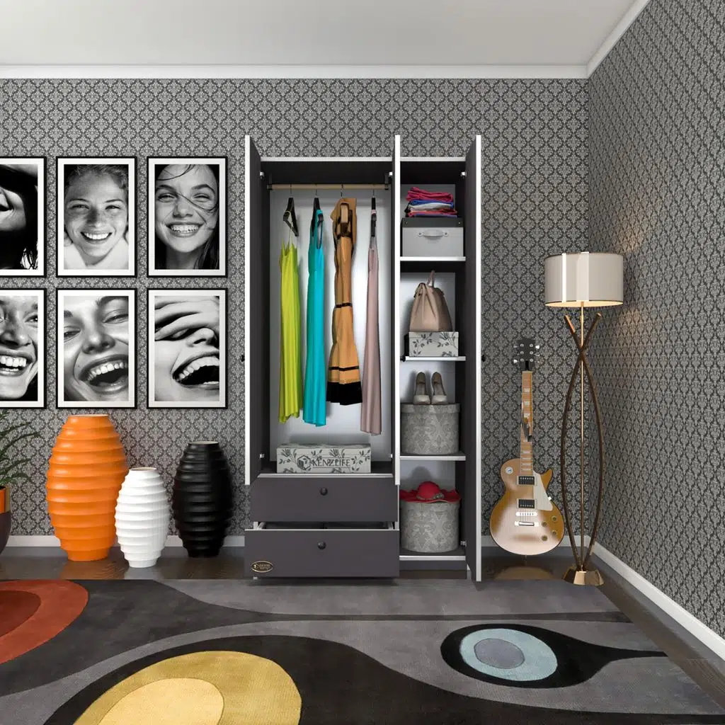 Kenzlife gardırop 3 kapılı kapaklı 2 çekmeceli manolya gri 173*90*42 gardolap dolap ofis