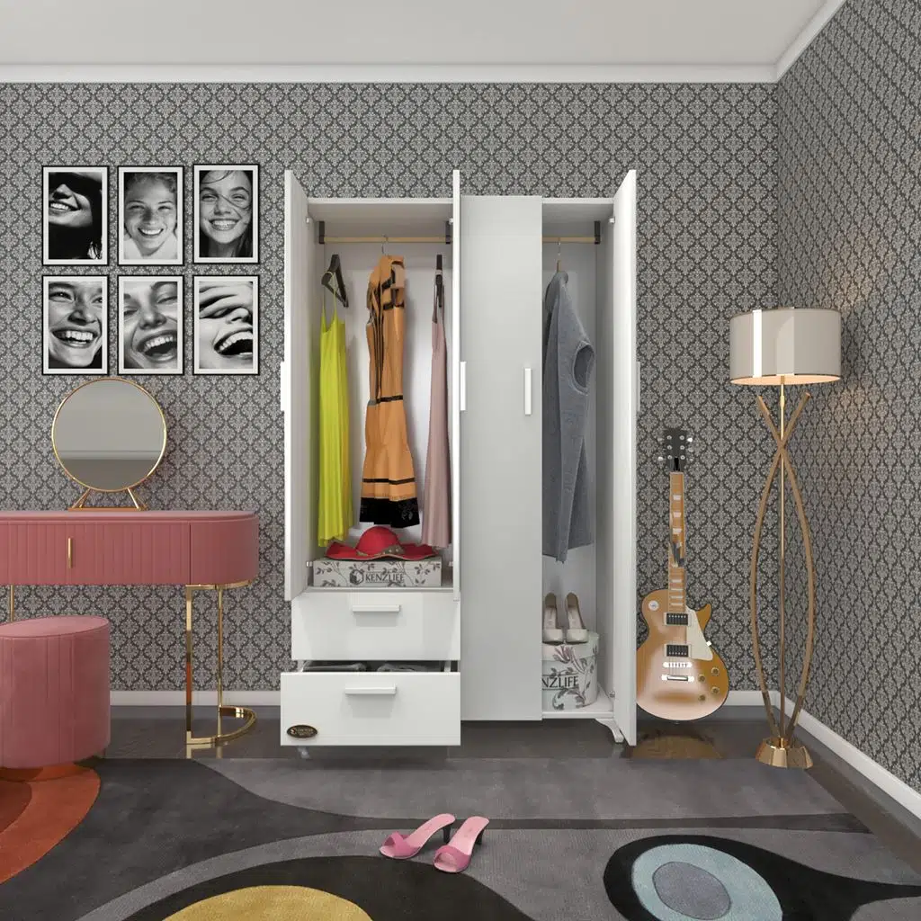 Kenzlife gardırop 4 kapılı 2 çekmeceli gonca 168*100*42 byz ayaklı gardolap dolap ofis