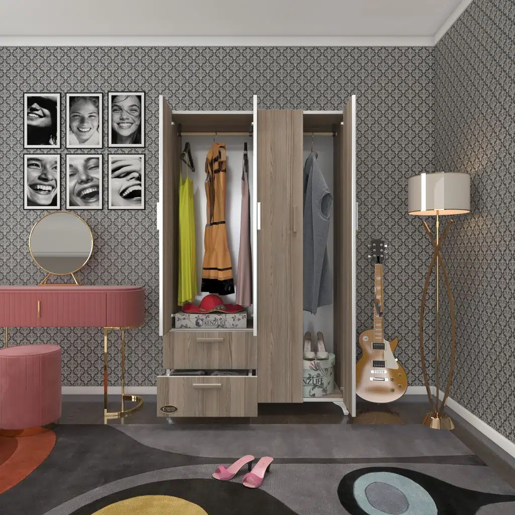 Kenzlife gardırop 4 kapaklı kapılı 2 çekmeceli gonca 168*100*42 crd ayaklı gardolap dolap